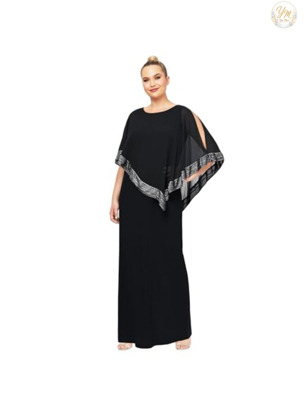 Capelet Dress Cold Shoulder Metallic Trim Formal Wedding Party A-Line